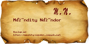 Mándity Nándor névjegykártya